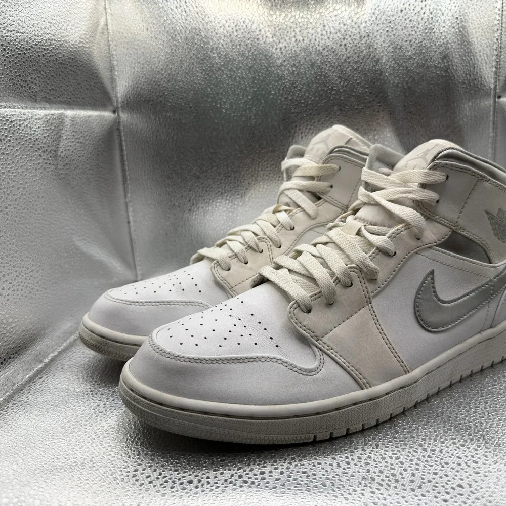 Size 12 Nike Air Jordan 1 Retro‎ Mid Pure Money White Mens Sneakers 554724-105